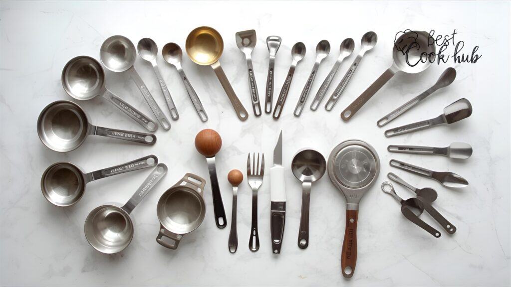 Bestcookhub - All measuring cups and spoons laid out on the counter for sorting