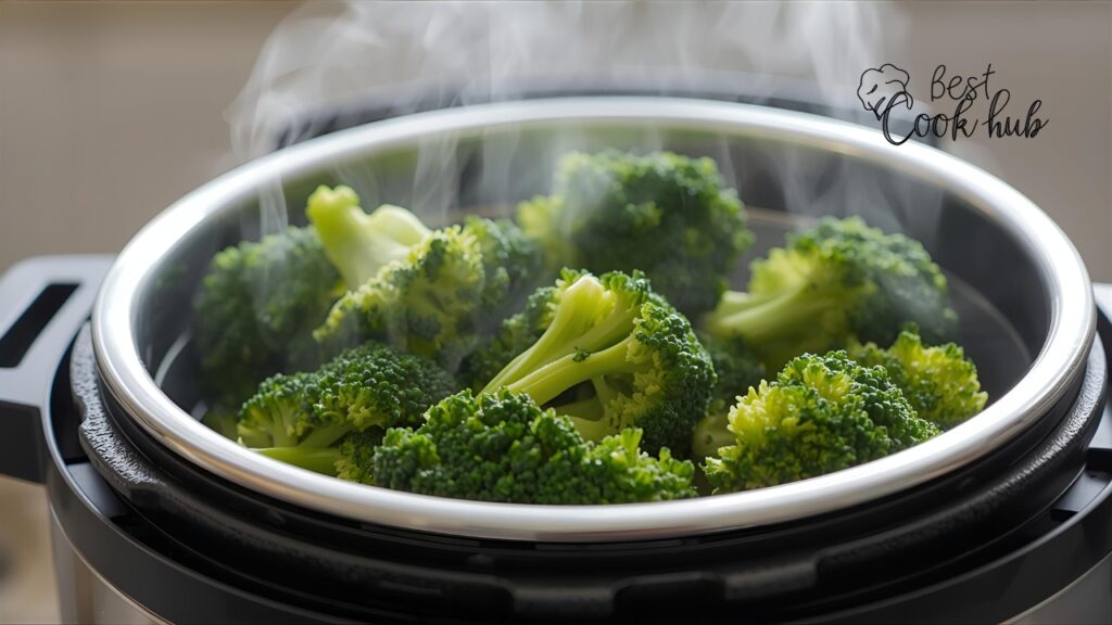 Bestcookhub - Broccoli in steamer basket placed inside Instant Pot