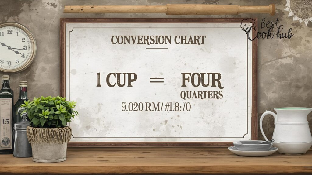 Bestcookhub - Conversion Chart Showing 1 Cup Equals Four Quarters