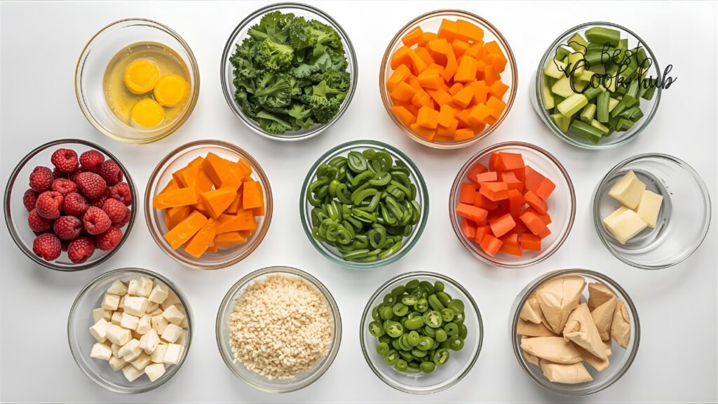 Bestcookbub - E2M Meal Plan Ingredients Prepped in Bowls