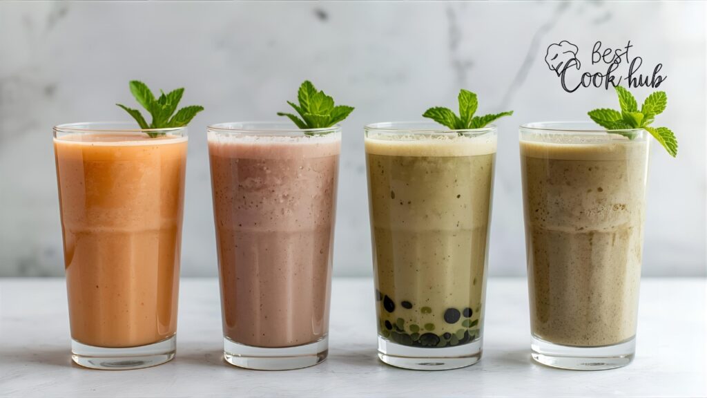 Bestcookhub - Four Glasses with Different Chia Smoothie Flavors