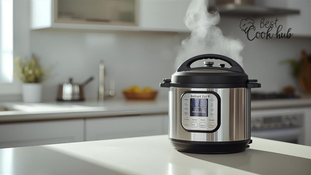 Bestcookhub - Instant Pot on kitchen counter with steam rising