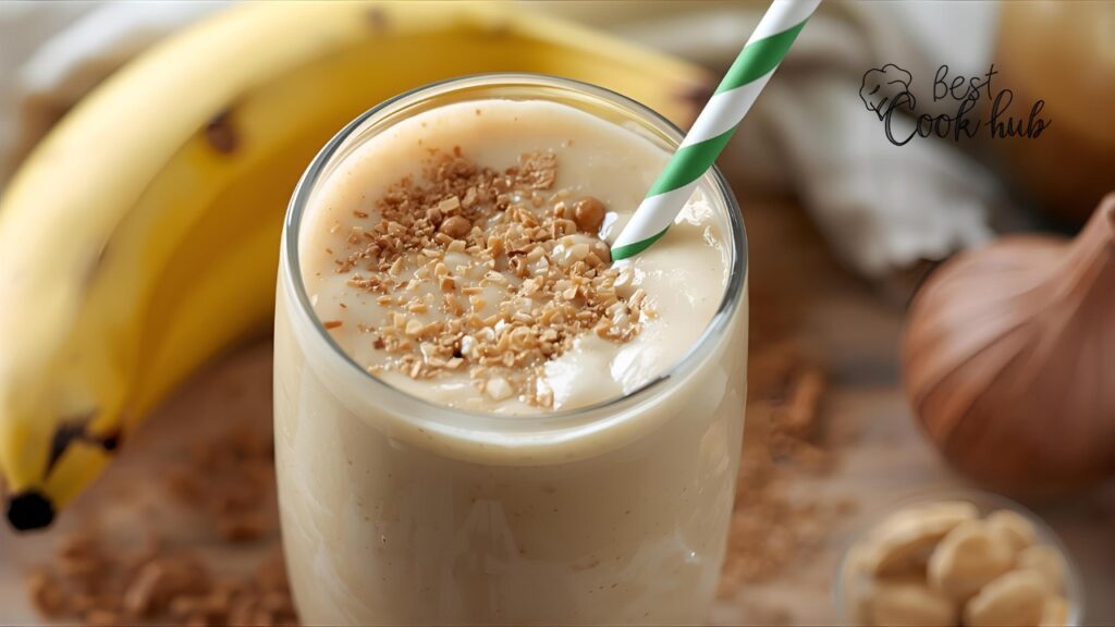 Bestcookhub - Peanut Butter Banana Smoothie with Straw Inserted