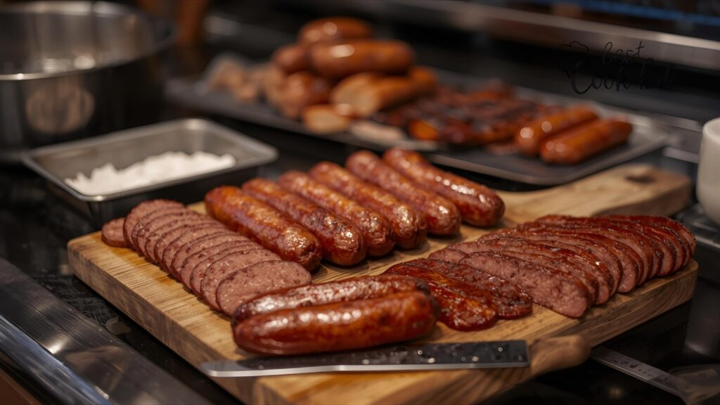 Bestcookhub - Smoked Sausages and Tools on Kitchen Counter