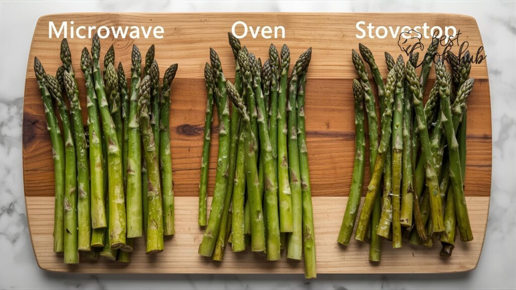 Bestcookhub - Taste test comparison of asparagus cooked by microwave, oven, and stovetop