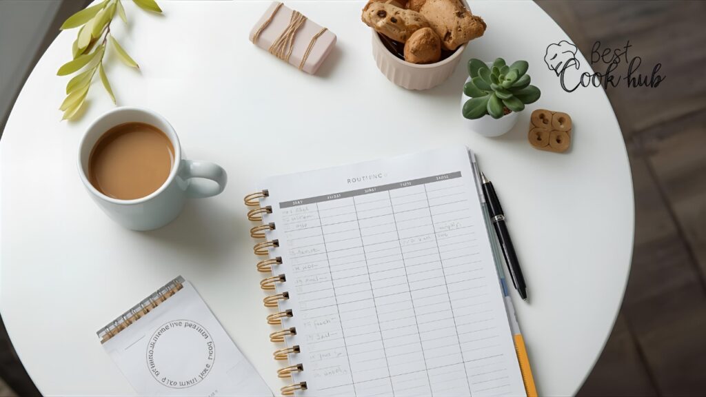 Bestcookhub - Weekly Morning Routine Planner on Table with Coffee
