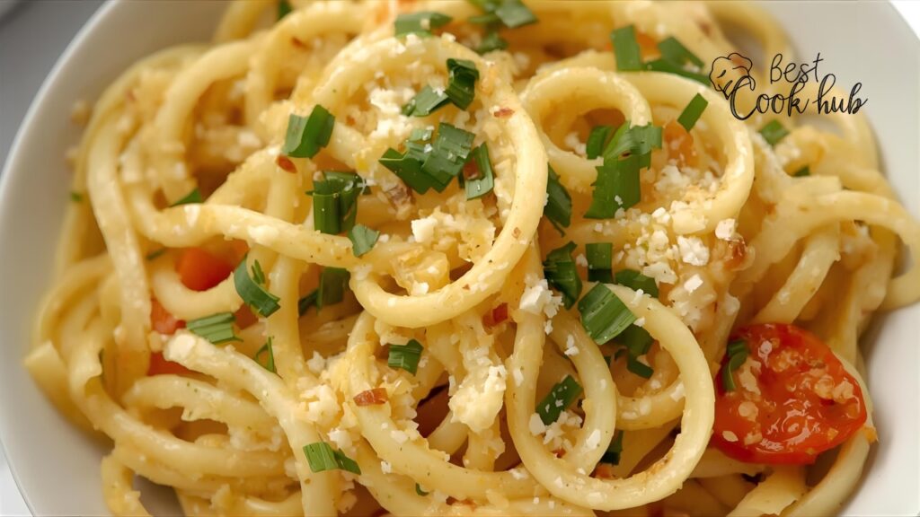 Bestcookhub - paghetti Aglio e Olio Close-Up