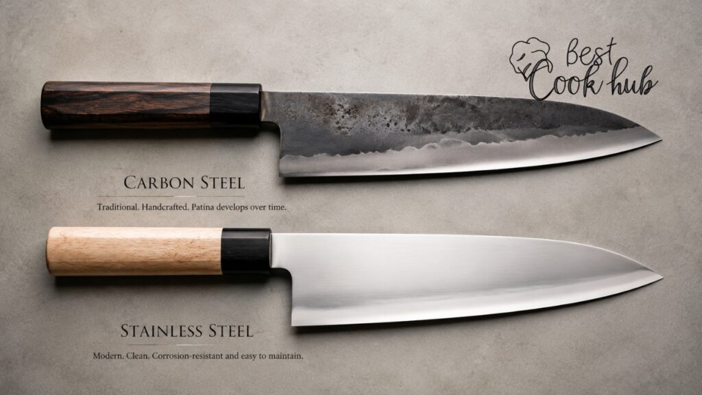 Bestcookhub -  Carbon Steel and Stainless Steel Japanese Knives Side by Side