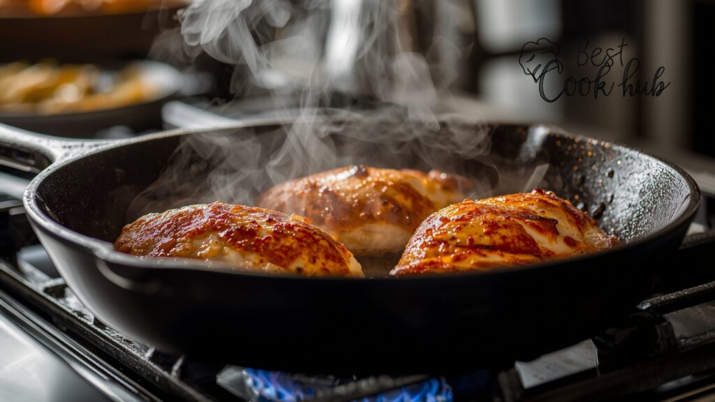 Bestcookhub - Cast Iron Skillet Searing Chicken Breast with Golden Crust