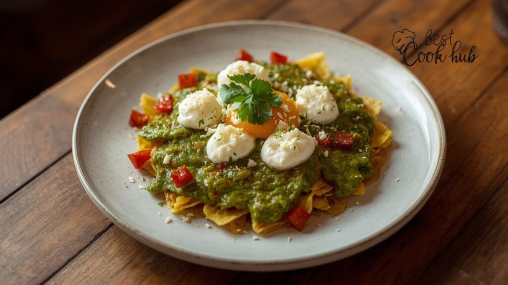 Bestcookhub - Chilaquiles Verdes with Fried Egg, Crema, Cotija Cheese, and Cilantro