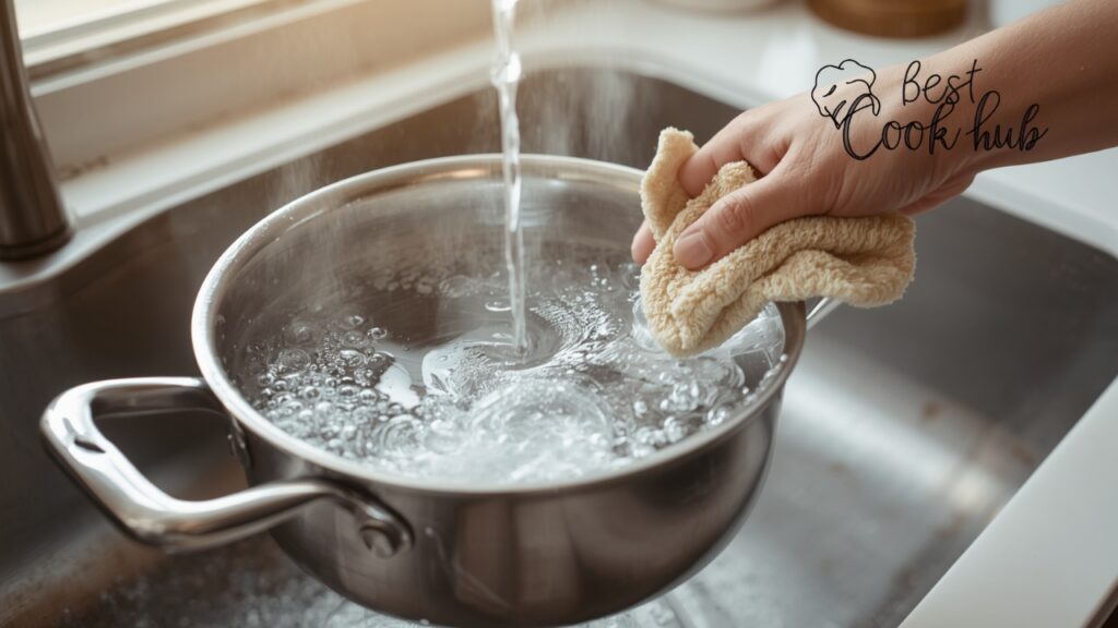 Bestcookhub - Cleaning Stainless Steel Pan with Warm Water Soap and Soft Sponge