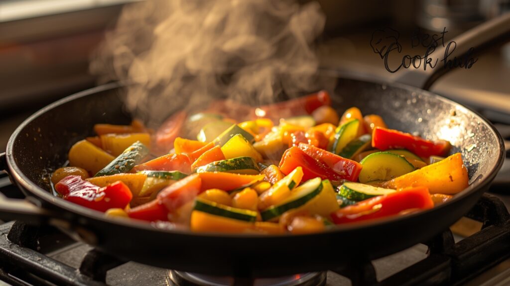 Bestcookhub - Colorful Vegetables Sautéing in a Wide Skillet