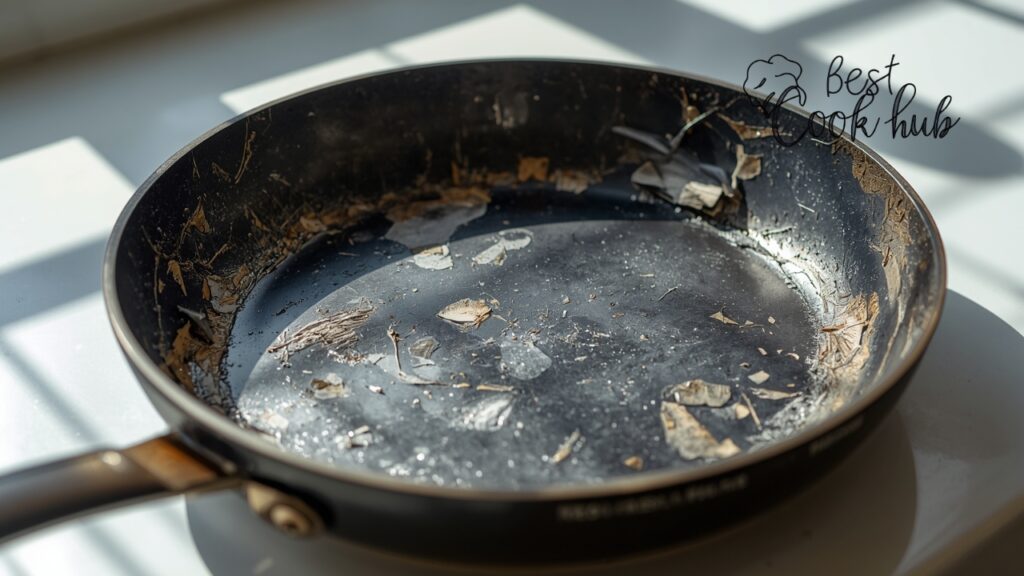 Bestcookhub - Damaged Nonstick Pan Surface Showing Scratches and Peeling Coating