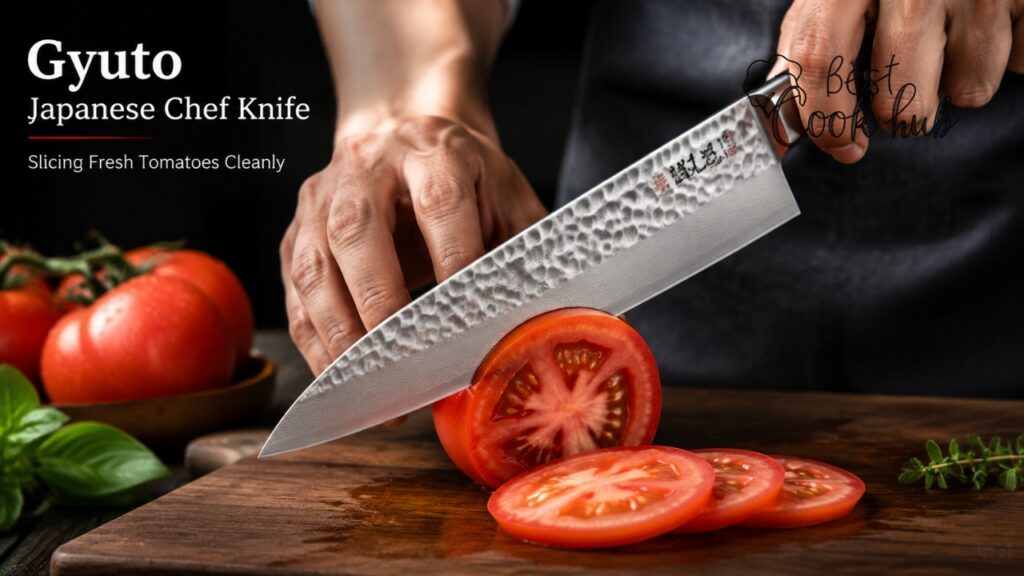 Bestcookhub - Gyuto Japanese Chef Knife Slicing Fresh Tomatoes Cleanly