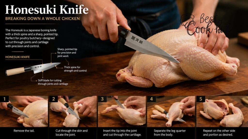 Bestcookhub - Honesuki Knife Breaking Down a Whole Chicken