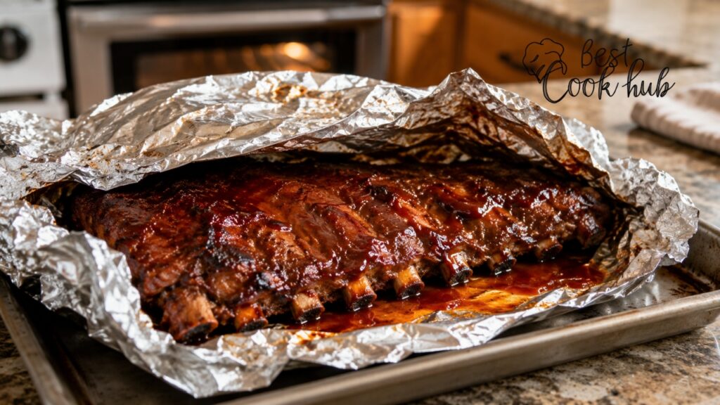Bestcookhub - Leftover BBQ Ribs Wrapped in Foil for Oven Reheating