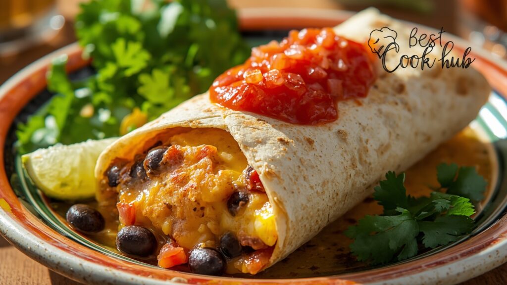 Bestcookhub - Mexican Breakfast Burrito with Eggs, Beans, Potatoes, Cheese, and Salsa