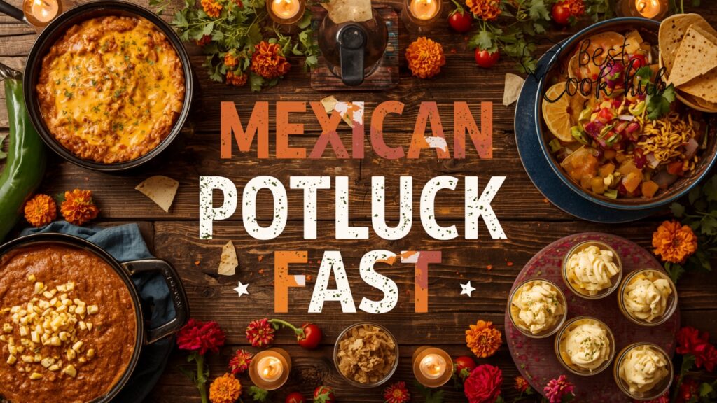 Bestcookhub - Mexican Potluck Menu Board with Taco Casserole, Queso, Salsa, Corn Salad, and Tres Leches Cups