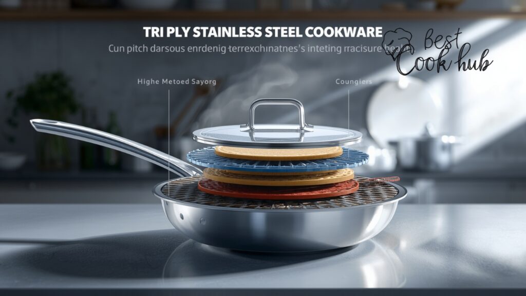 Bestcookhub - Tri Ply Stainless Steel Cookware Cross Section Showing Three Metal Layers