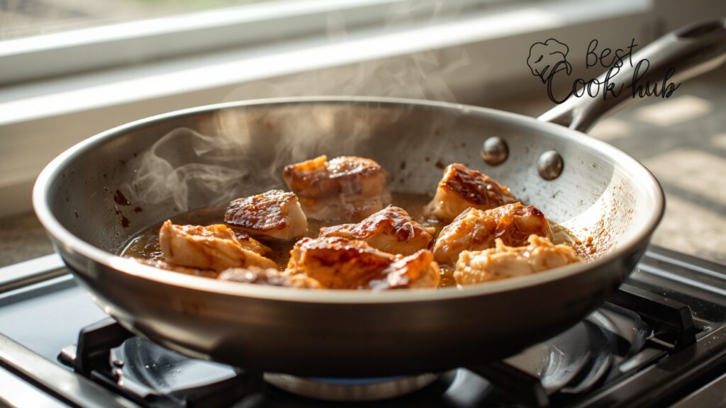 Bestcookhub - Tri Ply Stainless Steel Pan Creating Even Golden Browning on Chicken